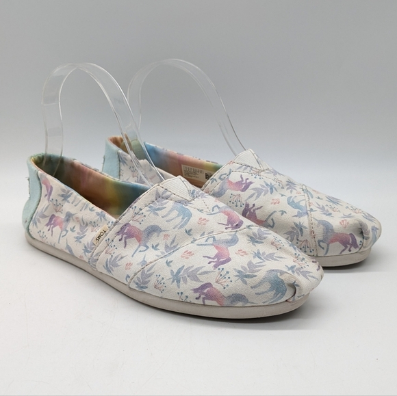 Toms White Blue Purple Magical Unicorn Fabric Slip On Shoe 8 - Picture 1 of 10